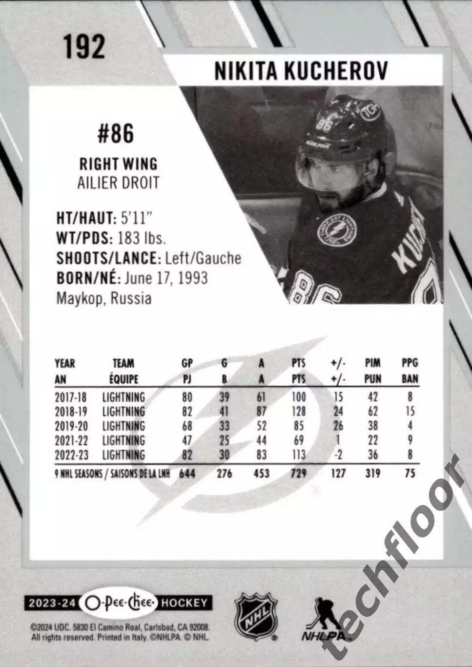 Карточка NHL Nikita Kucherov Tampa Bay Lightning/Никита Кучеров Тампа НХЛ 1