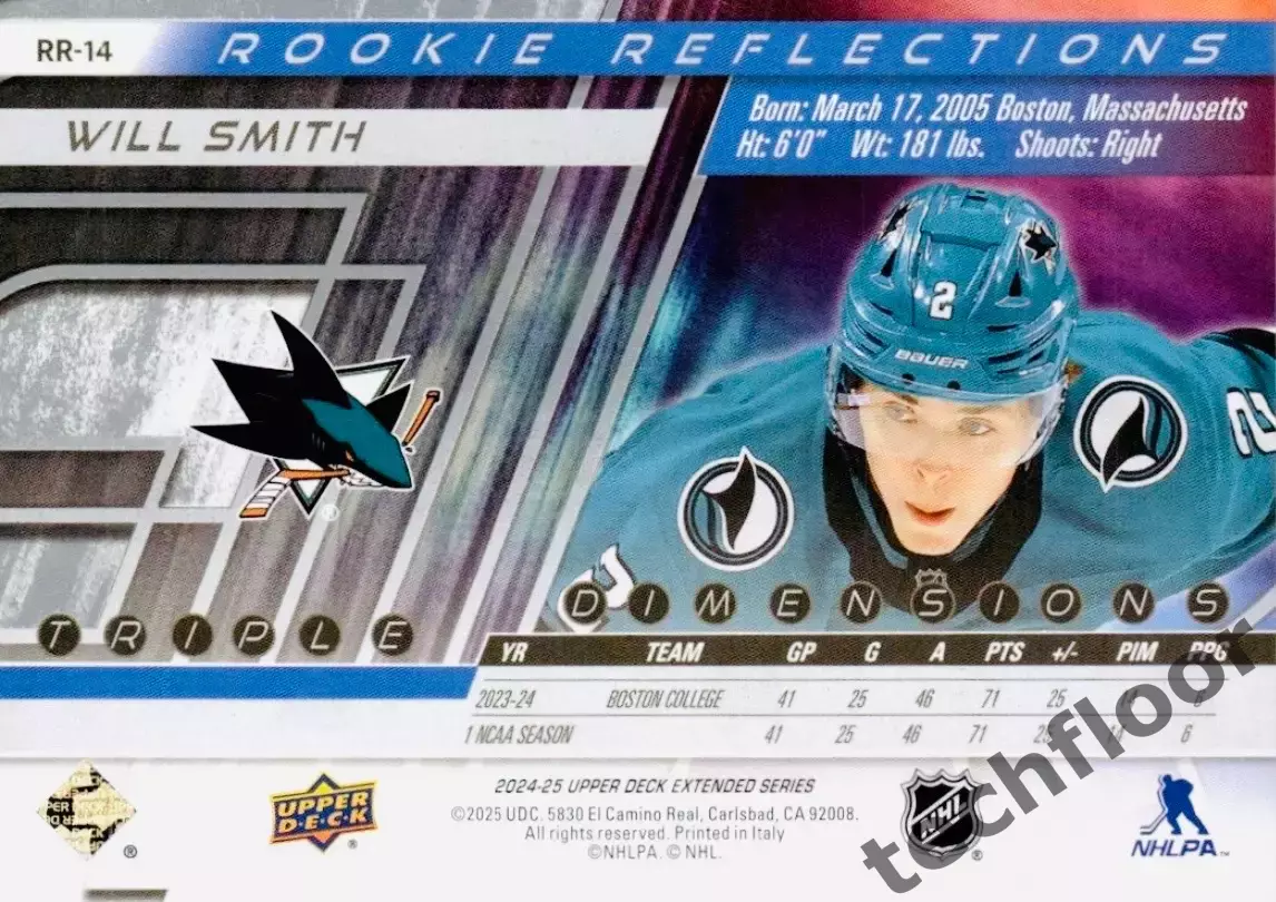 Карточка NHL Will Smith San Jose Sharks/Уилл Смит Сан-Хосе НХЛ 1