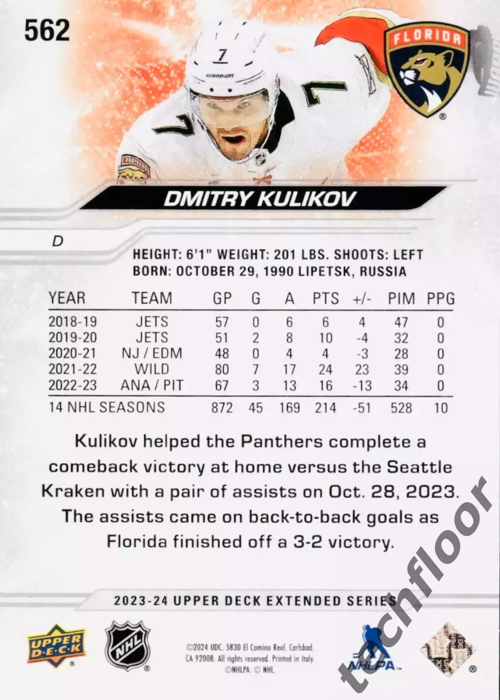 Карточка NHL Dmitry Kulikov Florida Panthers/Дмитрий Куликов Флорида НХЛ 1