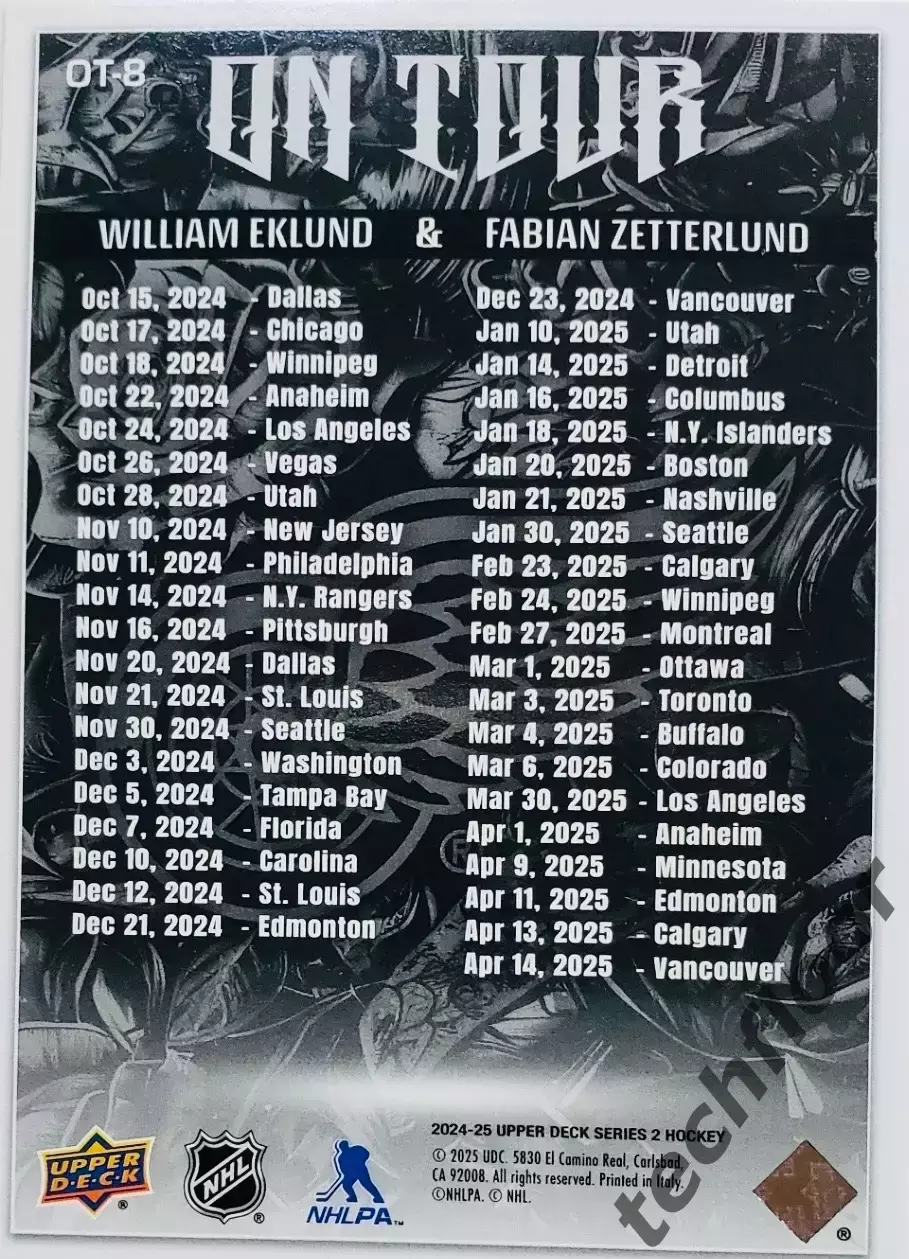 Карточка NHL San Jose Sharks Eklund/Zetterlund / Сан-Хосе Шаркс НХЛ 1