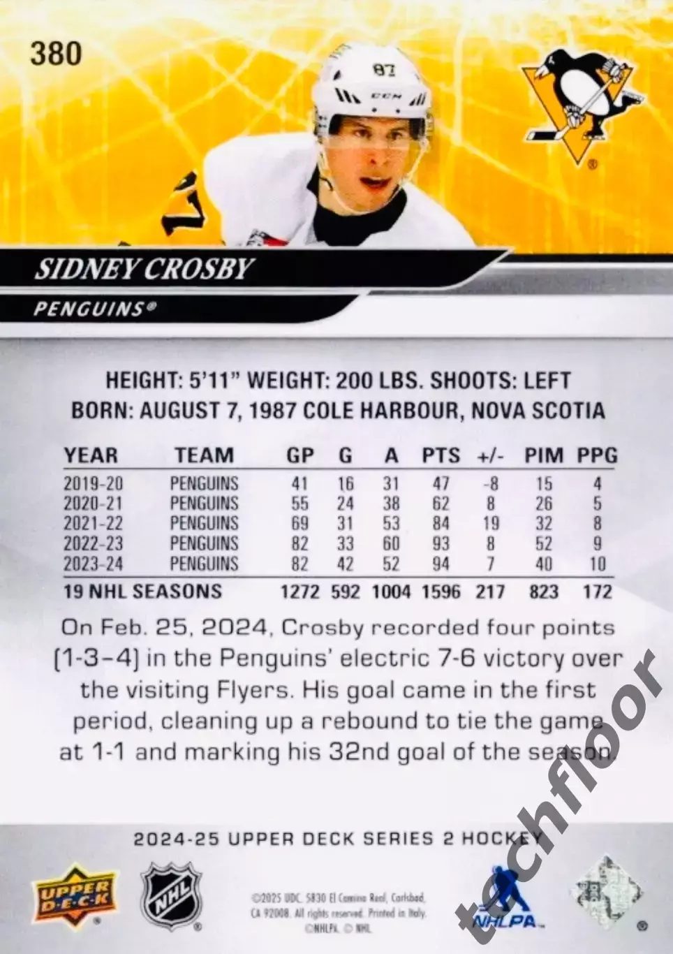 Карточка NHL Sidney Crosby Pittsburgh Penguins/ Сидни Кросби НХЛ 1