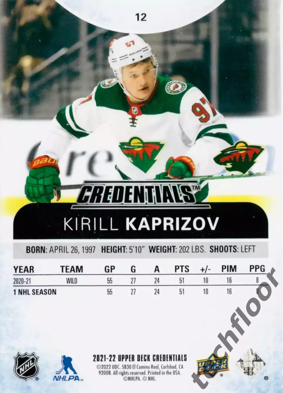 Карточка NHL Kirill Kaprizov Minnesota Wild/Кирилл Капризов Миннесота НХЛ 1