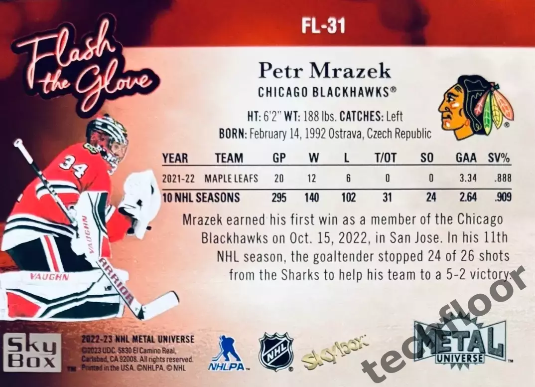 Карточка NHL Petr Mrazek Chicago Blackhawks/Петр Мразек Чикаго НХЛ 1