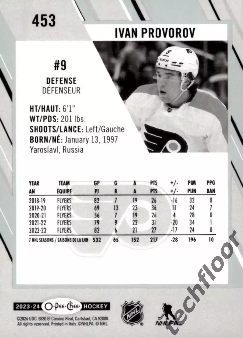 Карточка NHL Ivan Provorov Philadelphia Flyers/Иван Проворов Филадельфия НХЛ 1