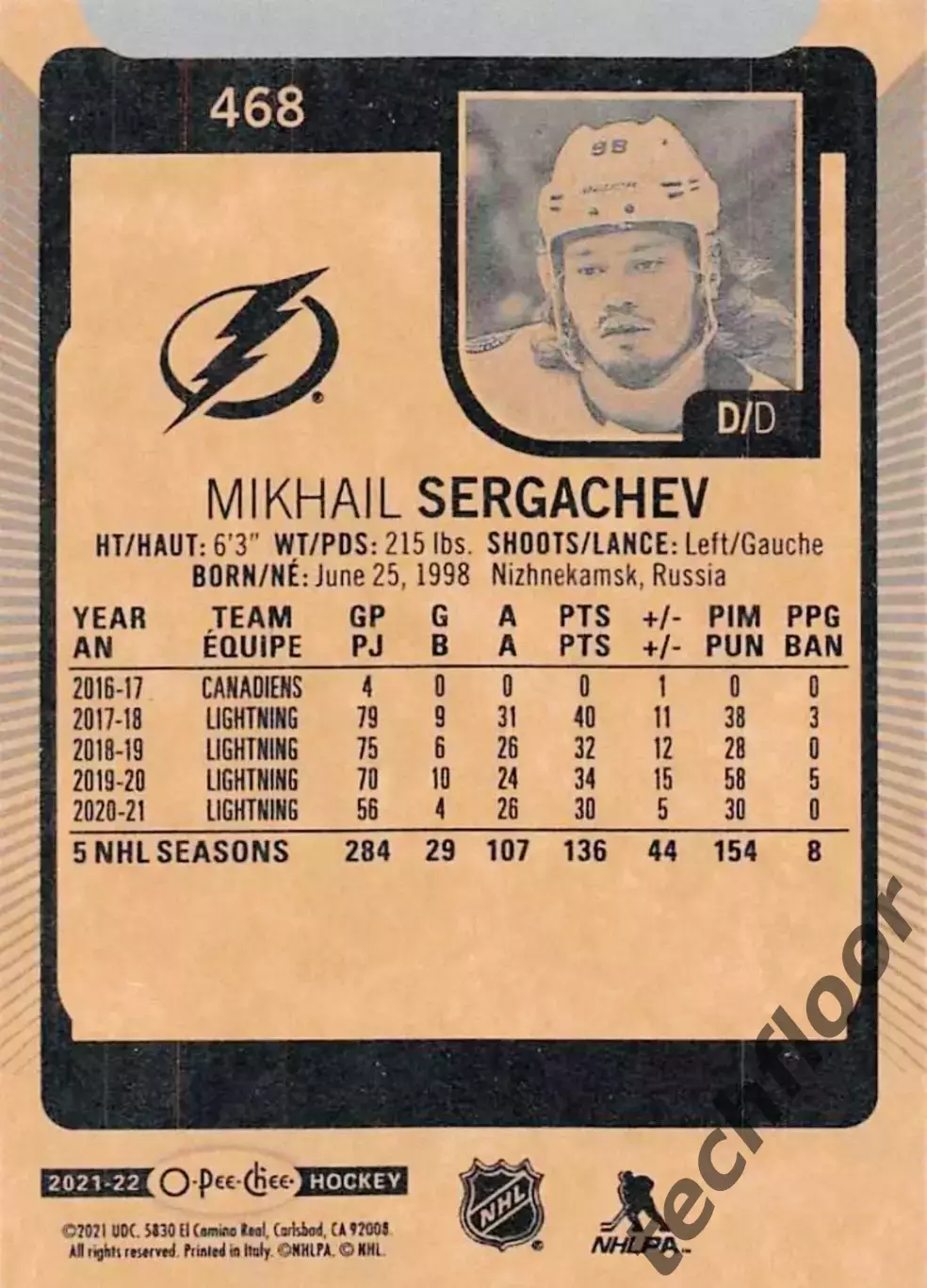 Карточка NHL Mikhail Sergachev Tampa Bay Lightning/Михаил Сергачев Тампа НХЛ 1