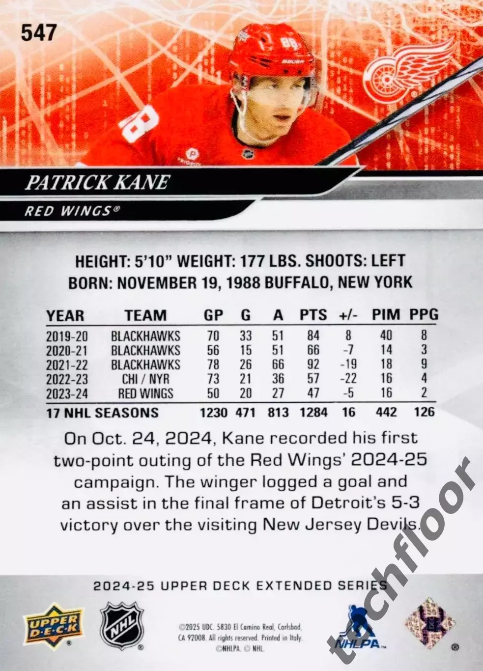 Карточка NHL Patrick Kane Detroit Red Wings / Патрик Кейн Детройт НХЛ 1