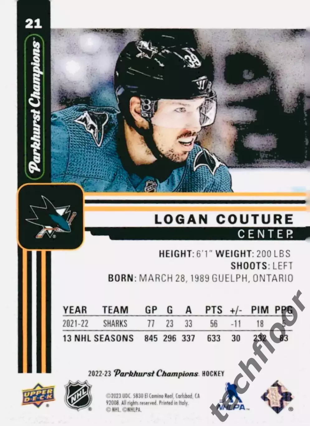 Карточка NHL Logan Couture San Jose Sharks/ Логан Кутюр Сан-Хосе Шаркс НХЛ 1