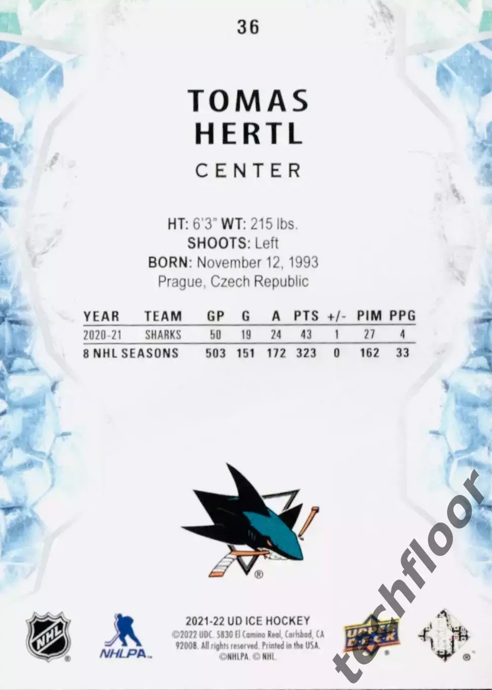 Карточка NHL Tomas Hertl San Jose Sharks/Томаш Гертл Сан-Хосе Шаркс НХЛ 1