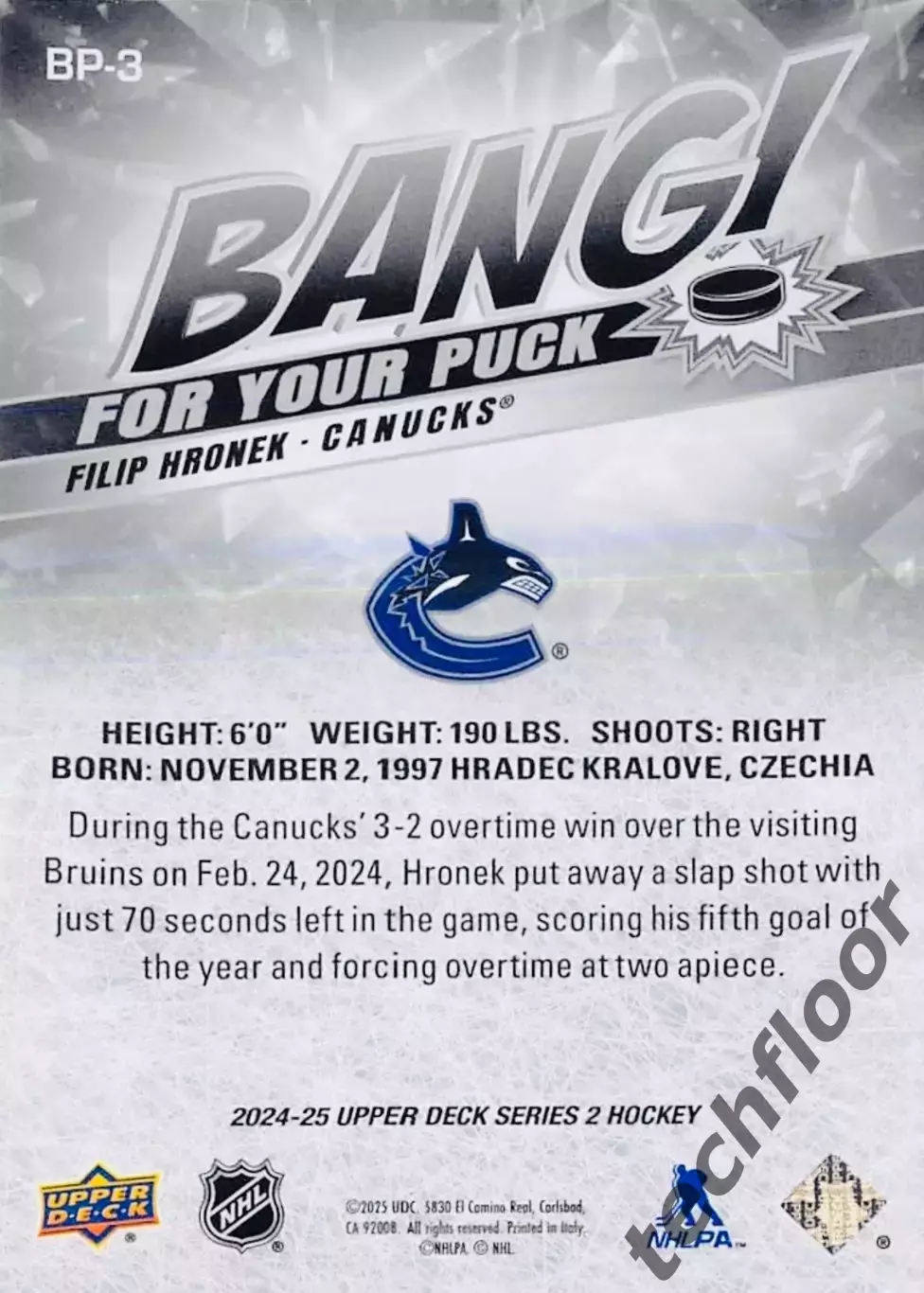 Карточка NHL Filip Hronek Vancouver Canucks/Филип Гронек Ванкувер НХЛ 1