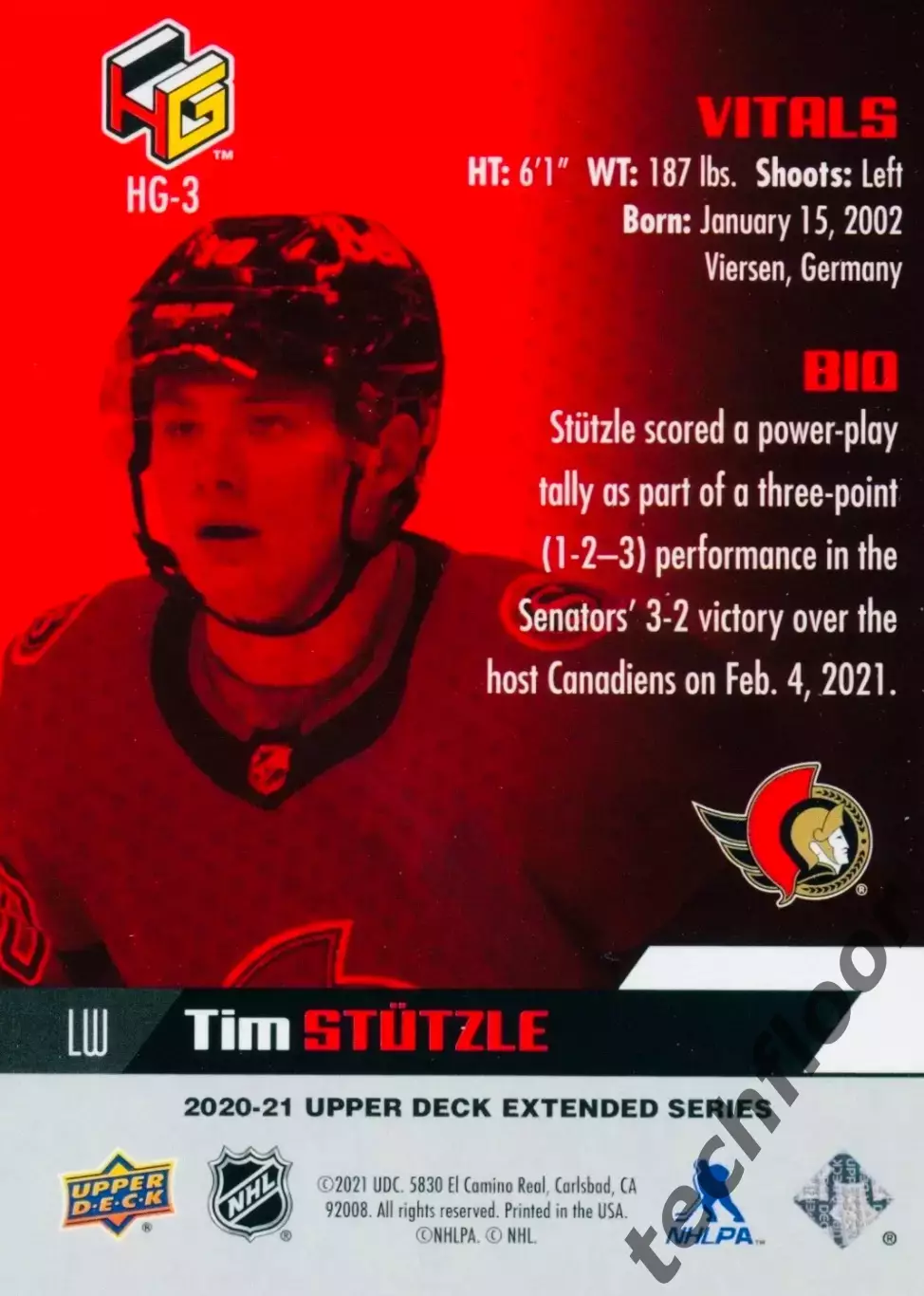 Карточка NHL Tim Stutzle Ottawa Senators/Тим Штюцле Оттава НХЛ 1