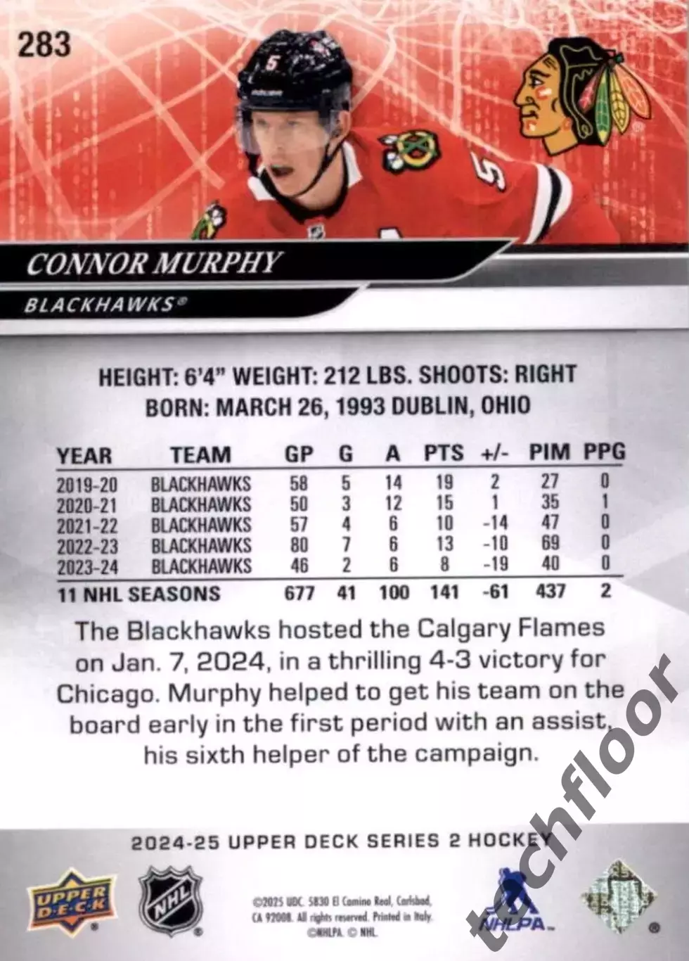 Карточка NHL Connor Murphy Chicago Blackhawks/Коннор Мерфи Чикаго НХЛ 1