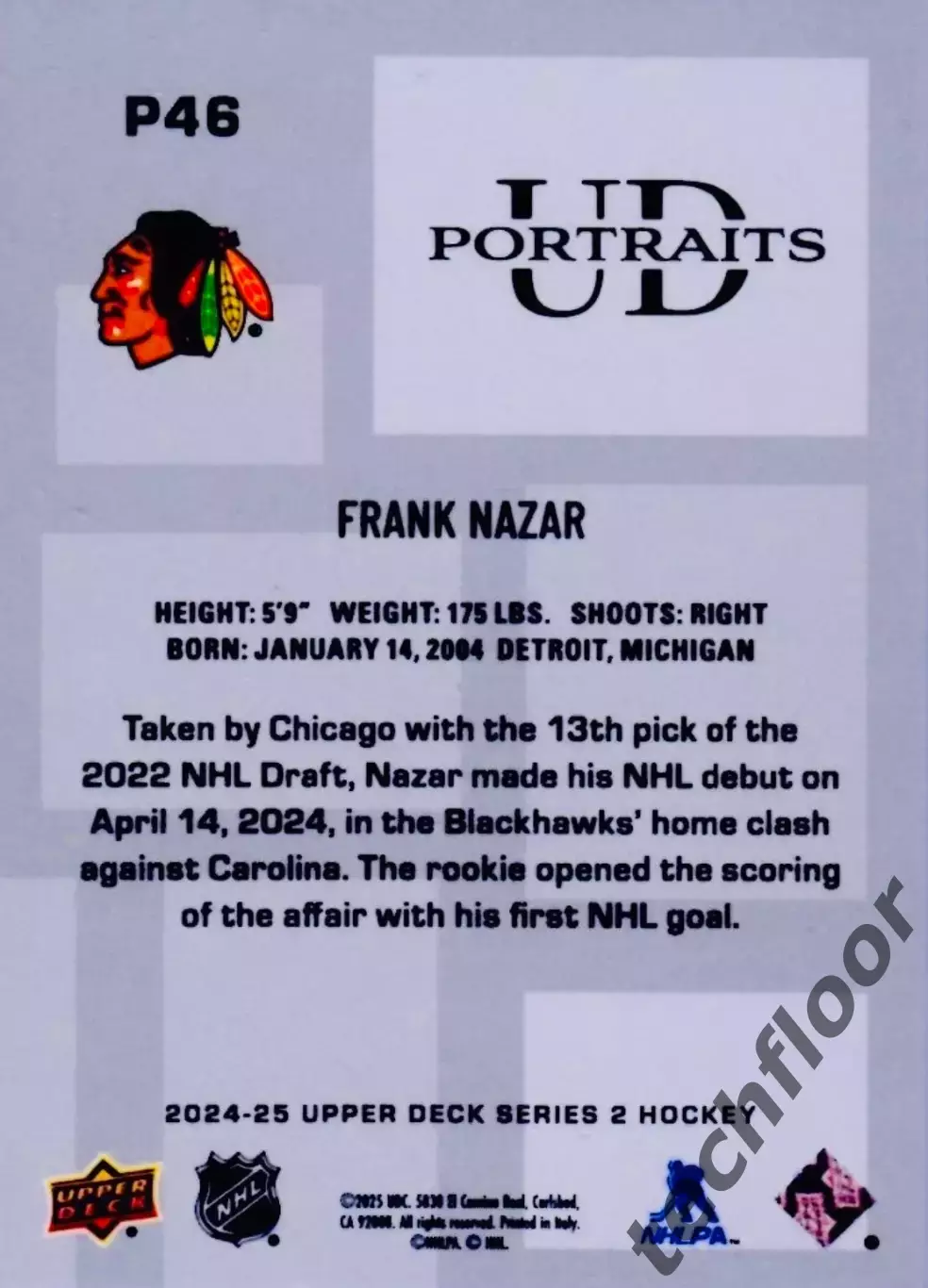 Карточка NHL Frank Nazar Chicago Blackhawks/Фрэнк Назар Чикаго НХЛ 1