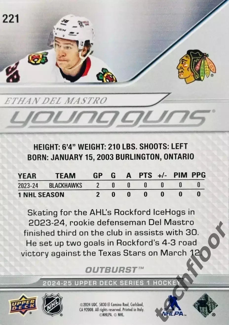 Карточка NHL Ethan Del Mastro Chicago Blackhawks/ Итан Дель Мастро 1