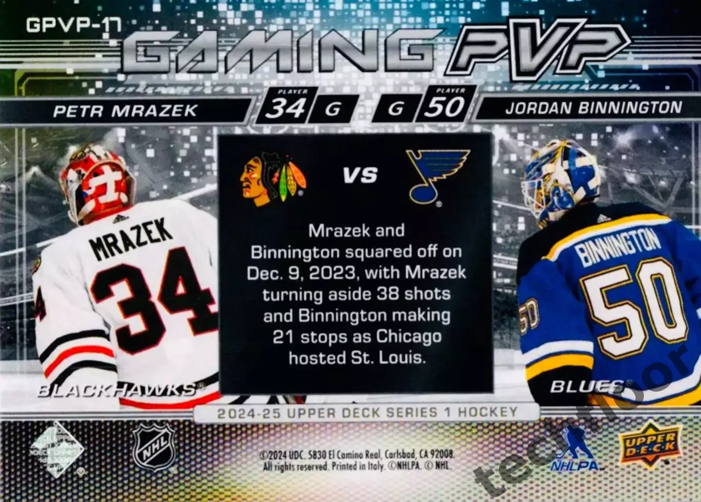 Карточка NHL Petr Mrazek/Jordan Binnington Chicago/St. Louis 1