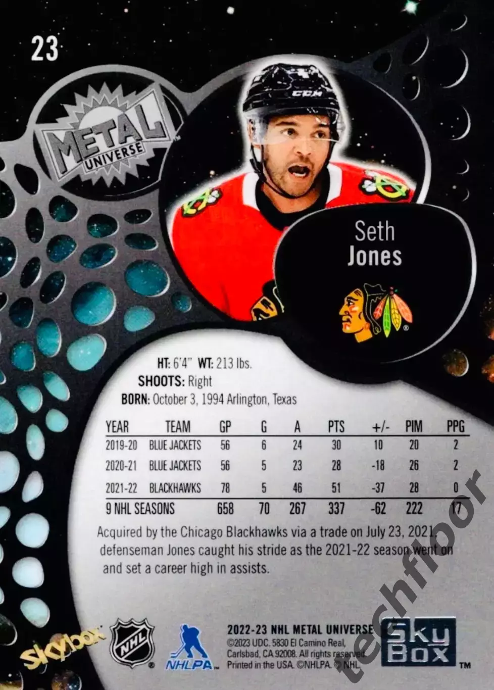 Карточка NHL Seth Jones Chicago Blackhawks/Сет Джонс Чикаго НХЛ 1