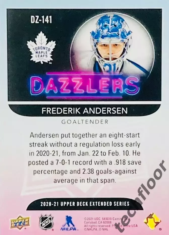 Карточка NHL Frederik Andersen Toronto Maple Leafs/Фредерик Андерсен Торонто НХЛ 1