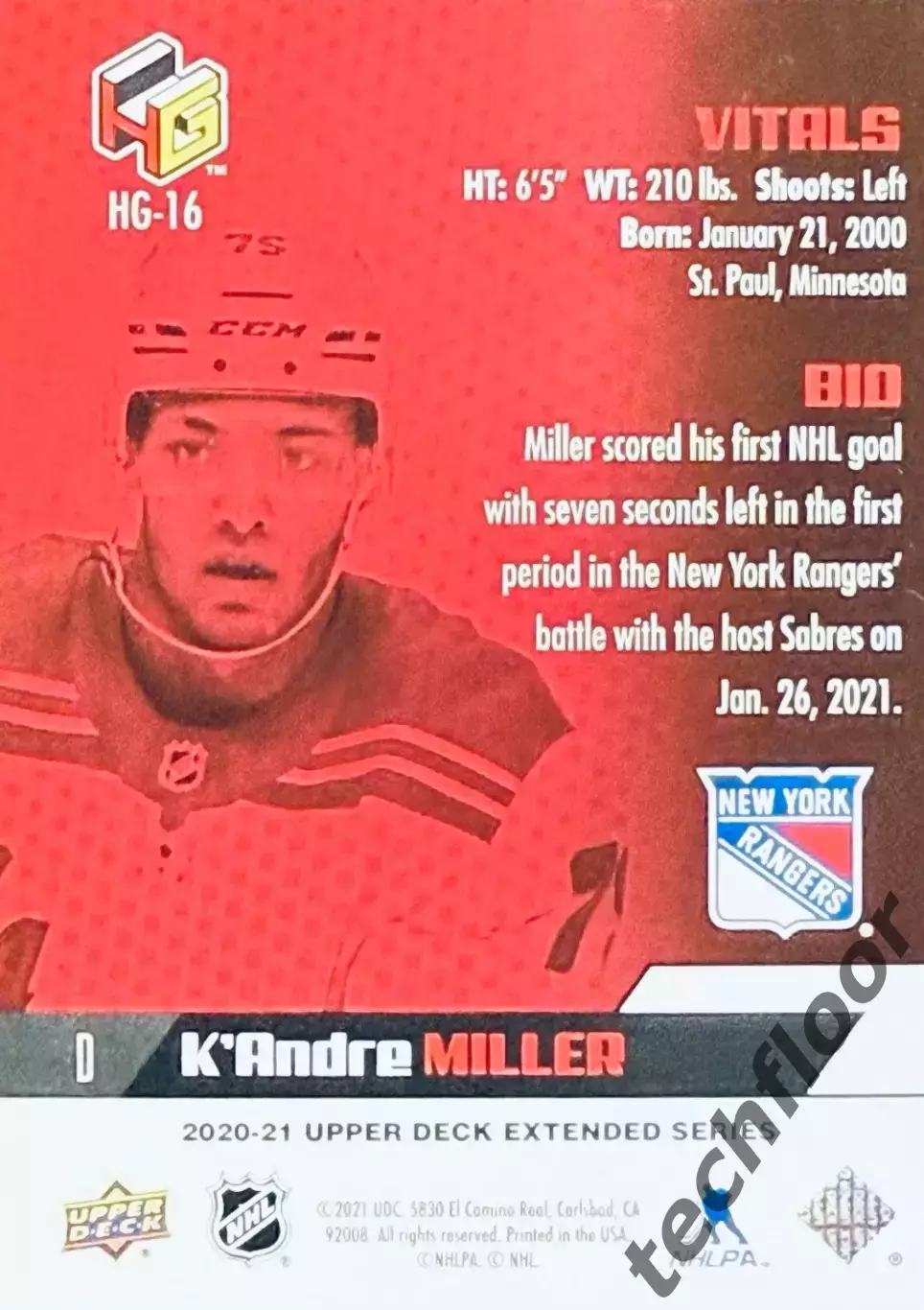 Карточка NHL K. Andre Miller New York Rangers/К Андре Миллер НХЛ 1