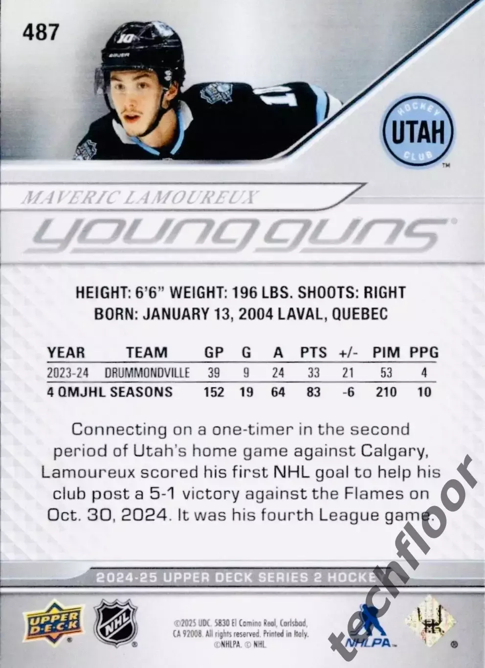 Карточка NHL Maveric Lamoureux Utah Mammoth/Маверик Ламурё Юта НХЛ 1