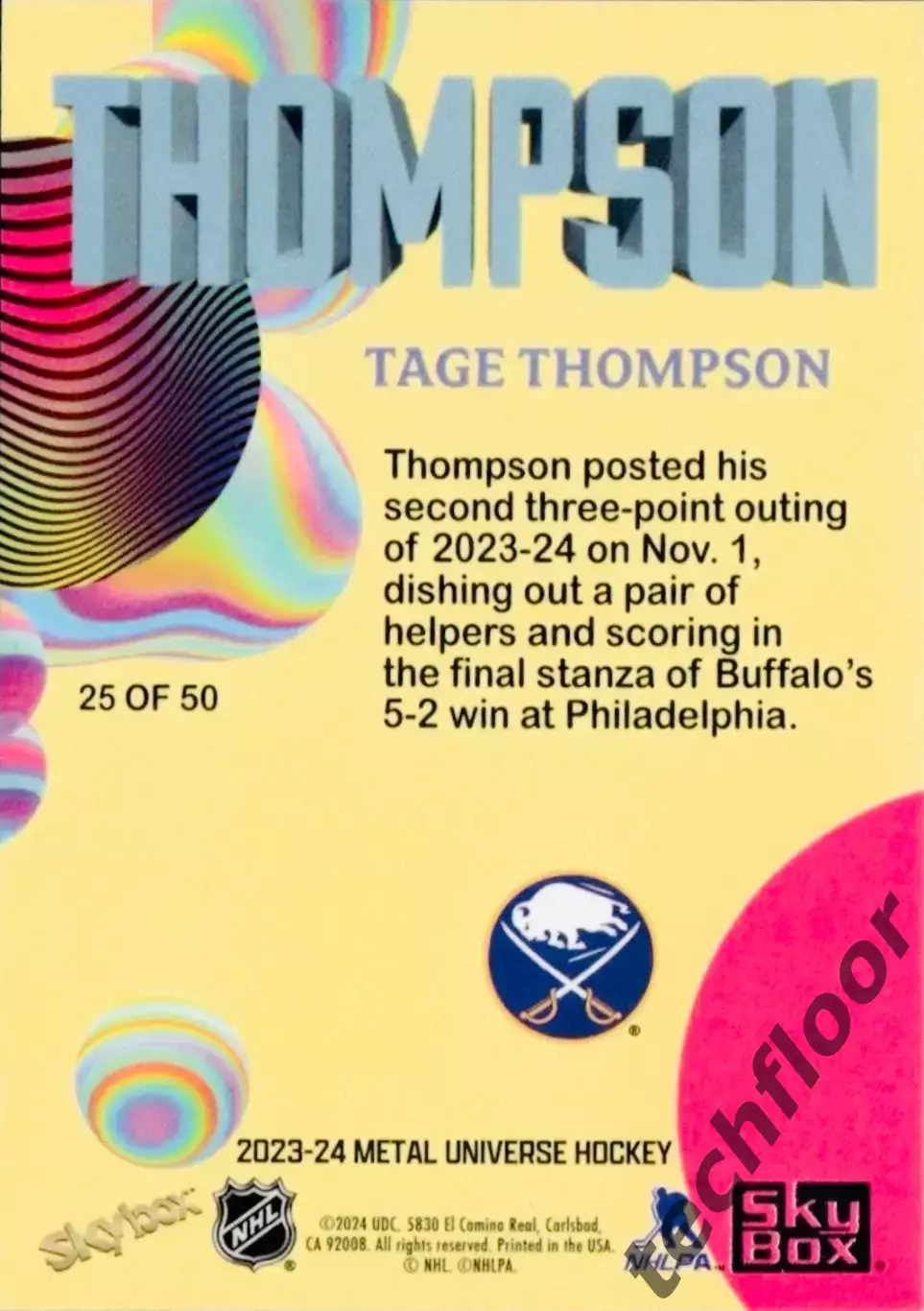 Карточка NHL Tage Thompson Buffalo Sabres/ Тэйдж Томпсон Баффало НХЛ 1