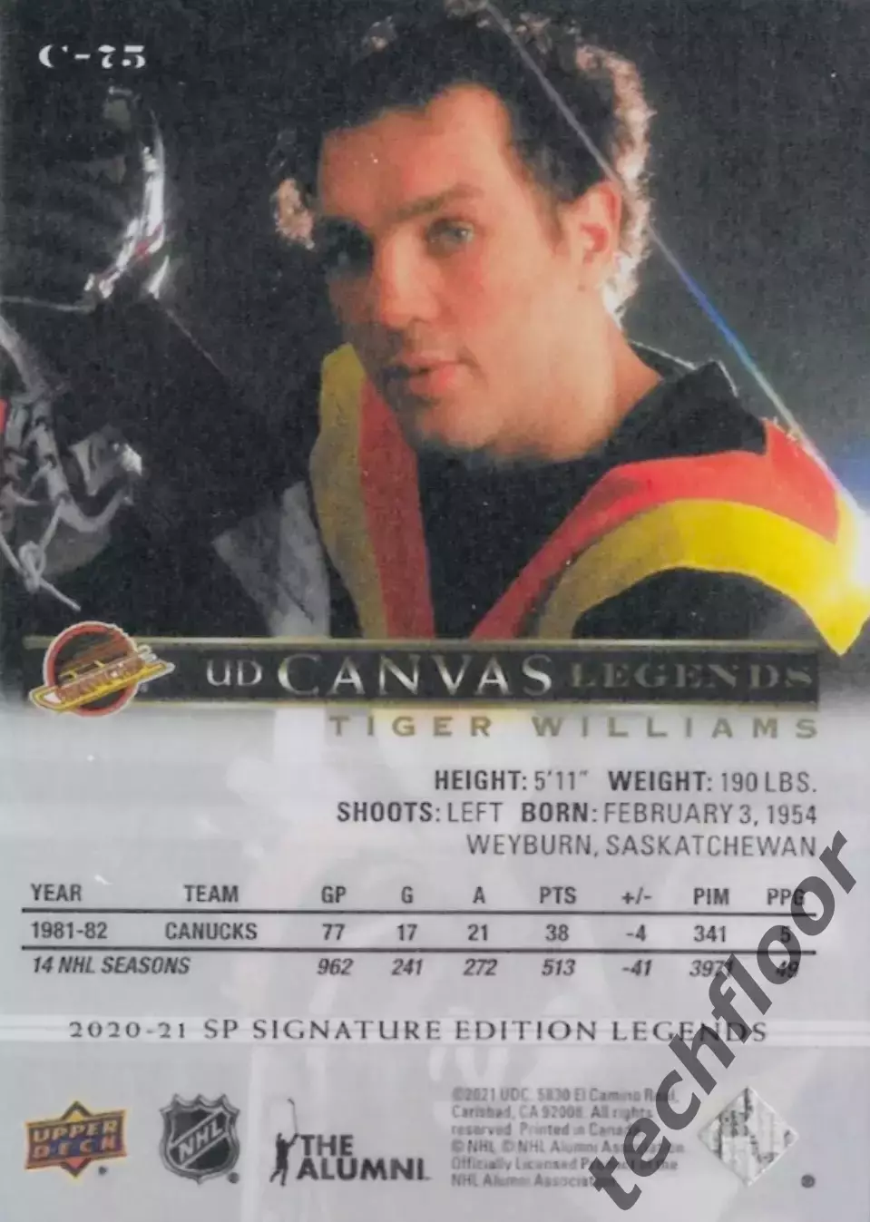 Карточка NHL Tiger Williams Vancouver Canucks/Тайгер Уильямс Ванкувер НХЛ 1