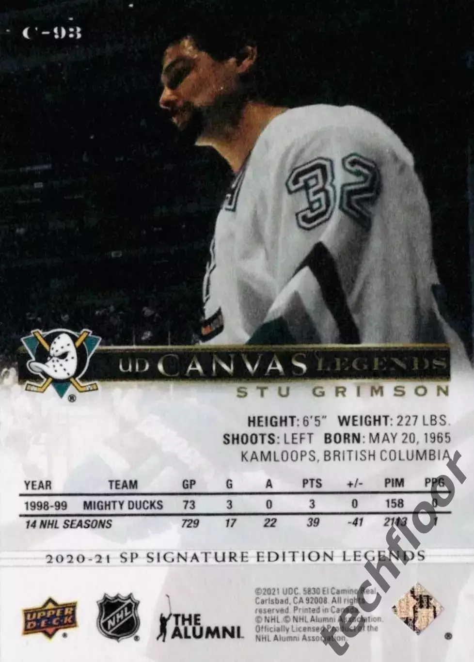 Карточка NHL Stu Grimson Anaheim Mighty Ducks/Стю Гримсон Анахайм НХЛ 1