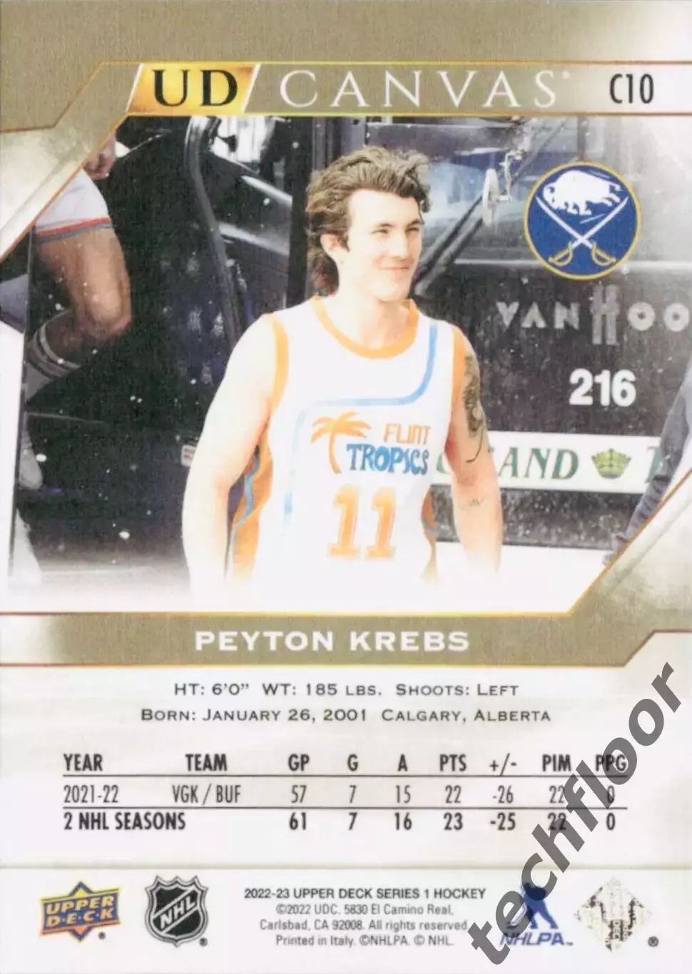 Карточка NHL Peyton Krebs Buffalo Sabres/Пейтон Кребс Баффало НХЛ 1