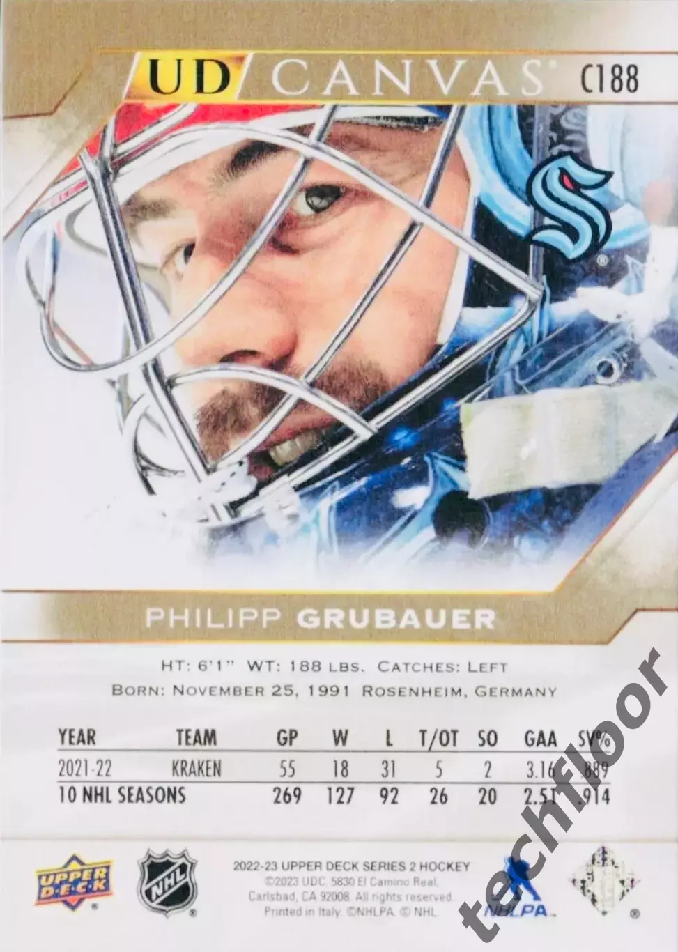 Карточка NHL Philipp Grubauer Seattle Kraken/Филипп Грубауер Сиэтл НХЛ 1