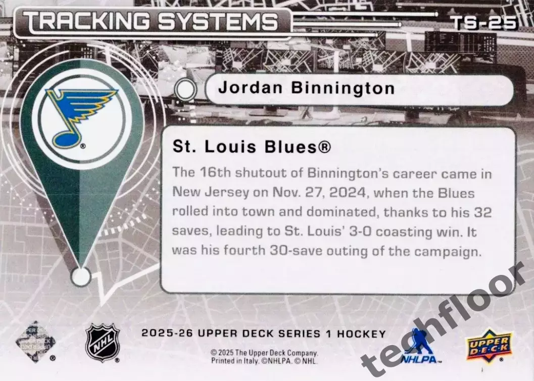 Карточка NHL Jordan Binnington St. Louis Blues/Джордан Биннингтон Сент-Луис НХЛ 1