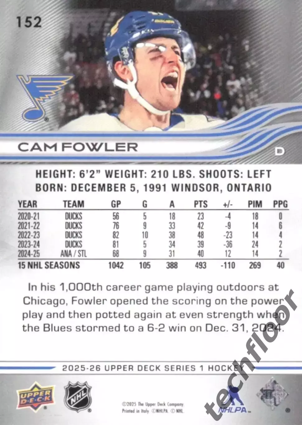 Карточка NHL Cam Fowler St. Louis Blues/Кэм Фаулер Сент-Луис НХЛ 1