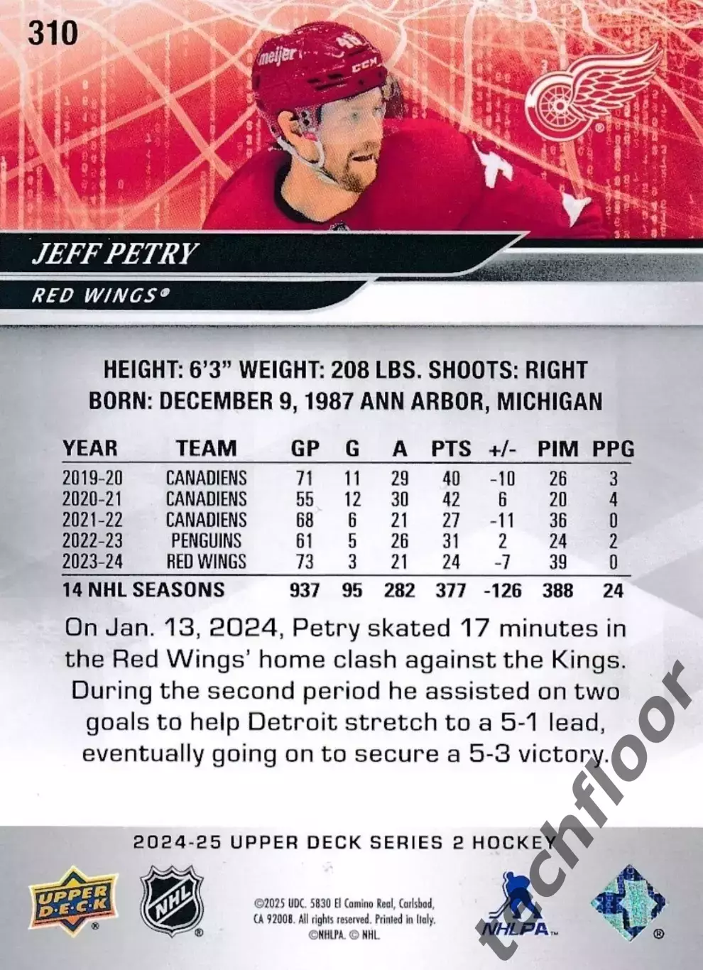 Карточка NHL Jeff Petry Detroit Red Wings/Джефф Питри Детройт НХЛ 1