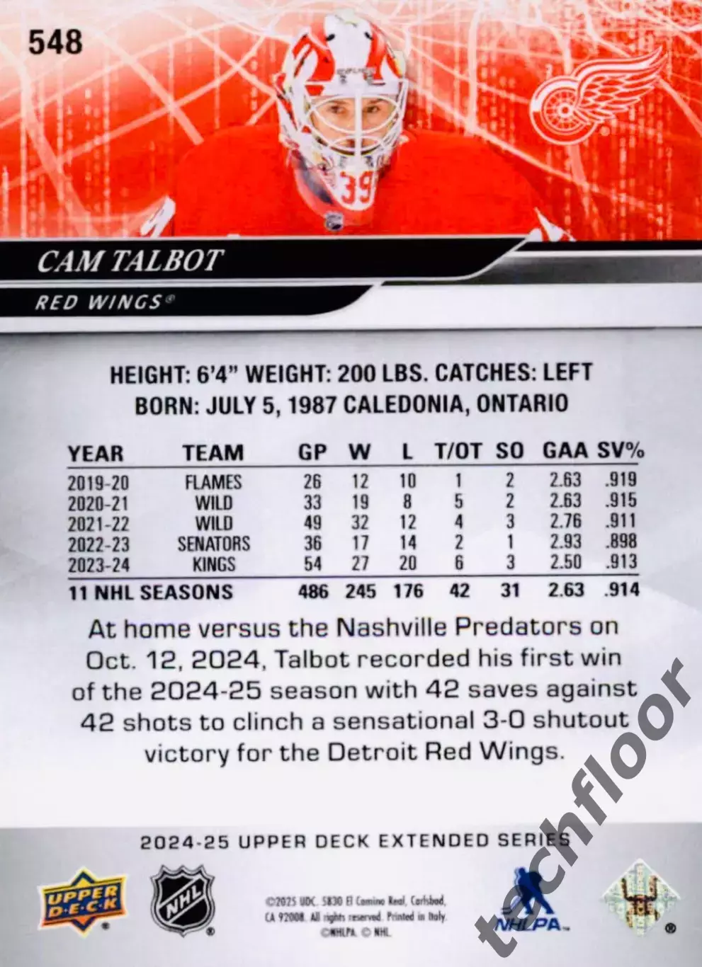 Карточка NHL Cam Talbot Detroit Red Wings/Кэм Талбот Детройт НХЛ 1