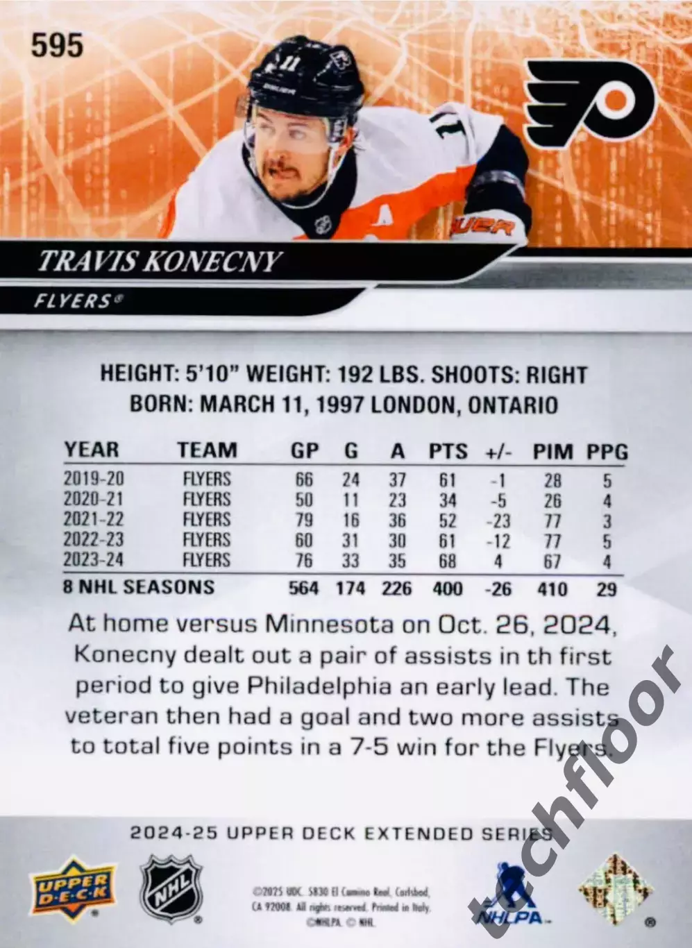 Карточка NHL Travis Konecny Philadelphia Flyers/Трэвис Конекни Филадельфия НХЛ 1