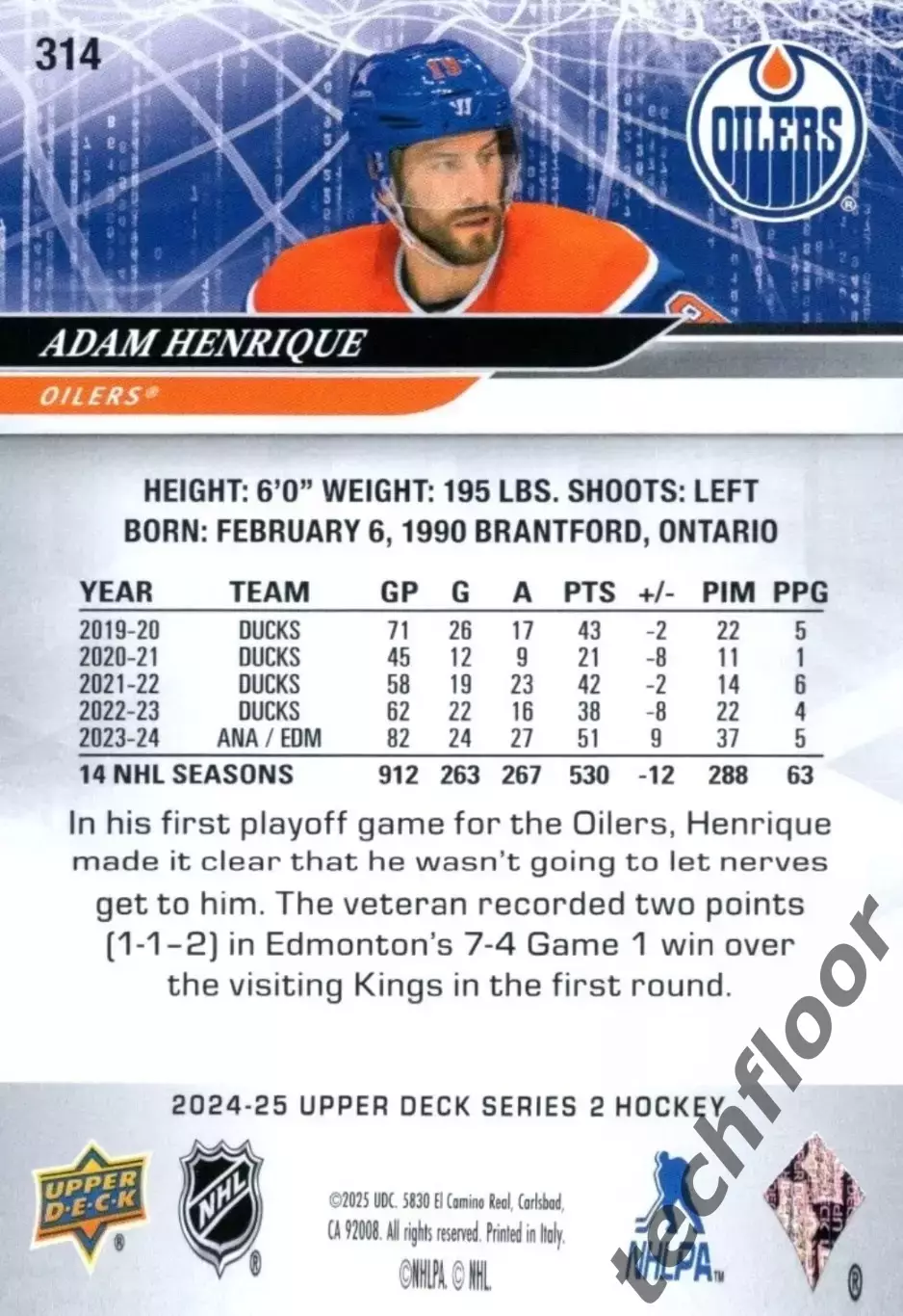 Карточка NHL Adam Henrique Edmonton Oilers/Адам Хенрик Эдмонтон НХЛ 1