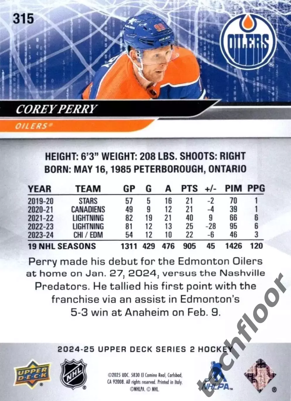 Карточка NHL Corey Perry Edmonton Oilers/Кори Перри Эдмонтон НХЛ 1