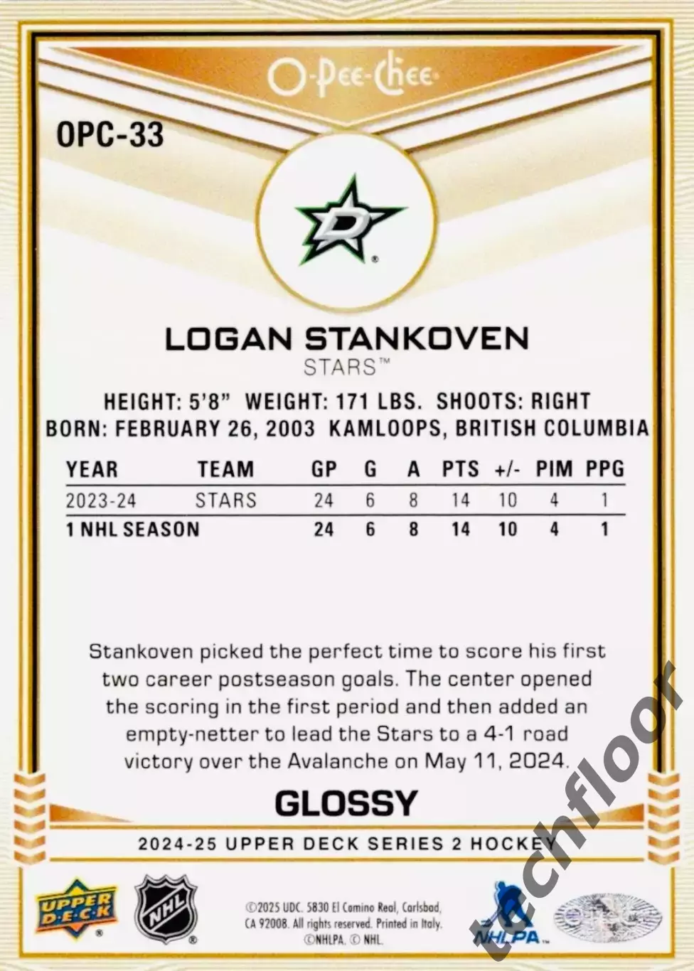 Карточка NHL Logan Stankoven Dallas Stars/Логан Станковен Даллас НХЛ 1