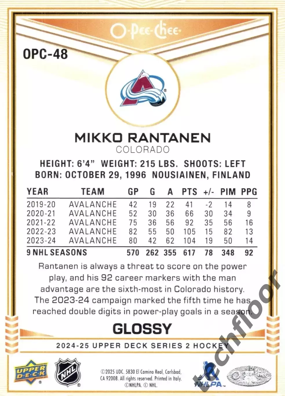 Карточка NHL Mikko Rantanen Colorado Avalanche/Микко Рантанен Колорадо НХЛ 1