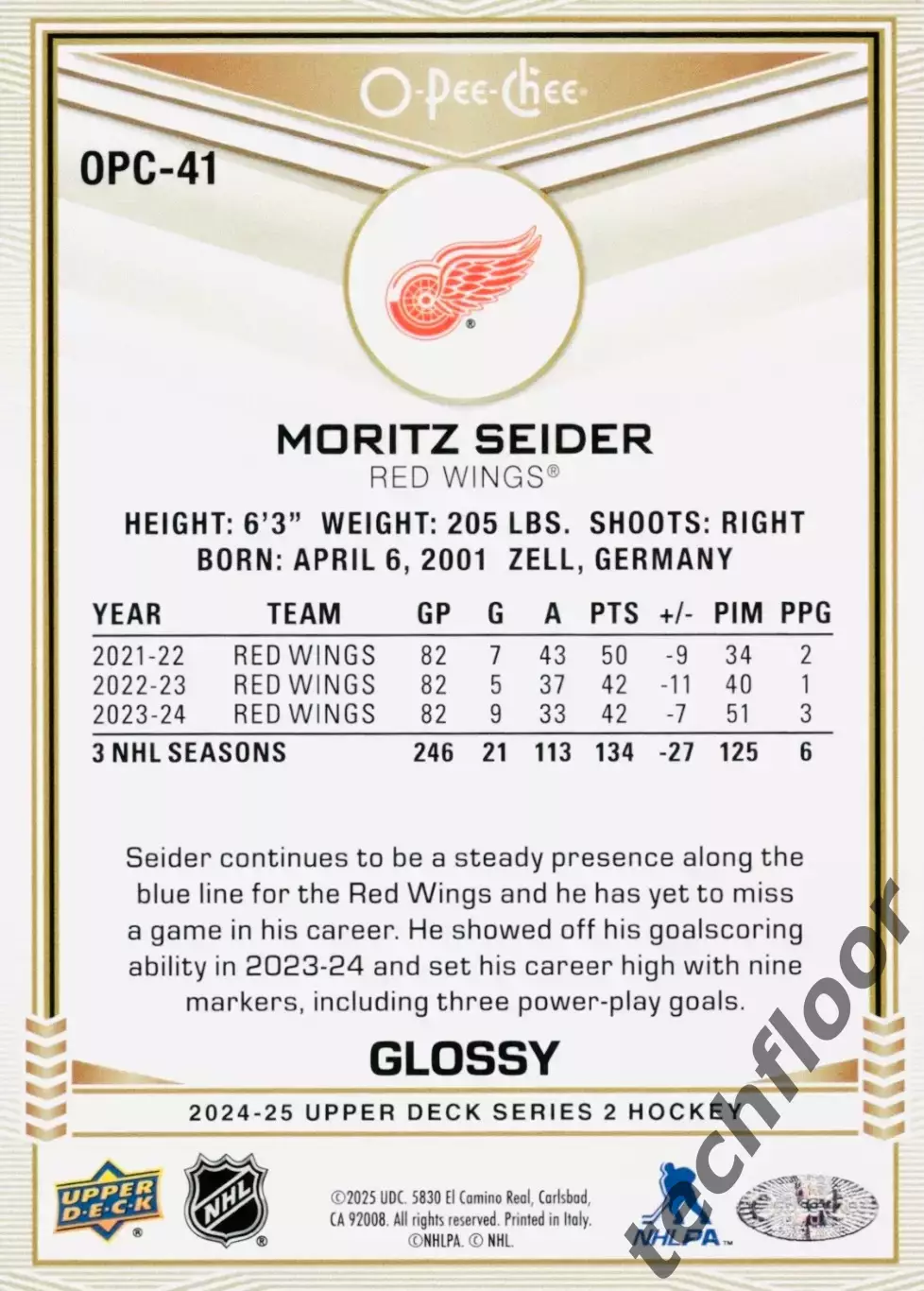 Карточка NHL Moritz Seider Detroit Red Wings/Моритц Зайдер Детройт НХЛ 1