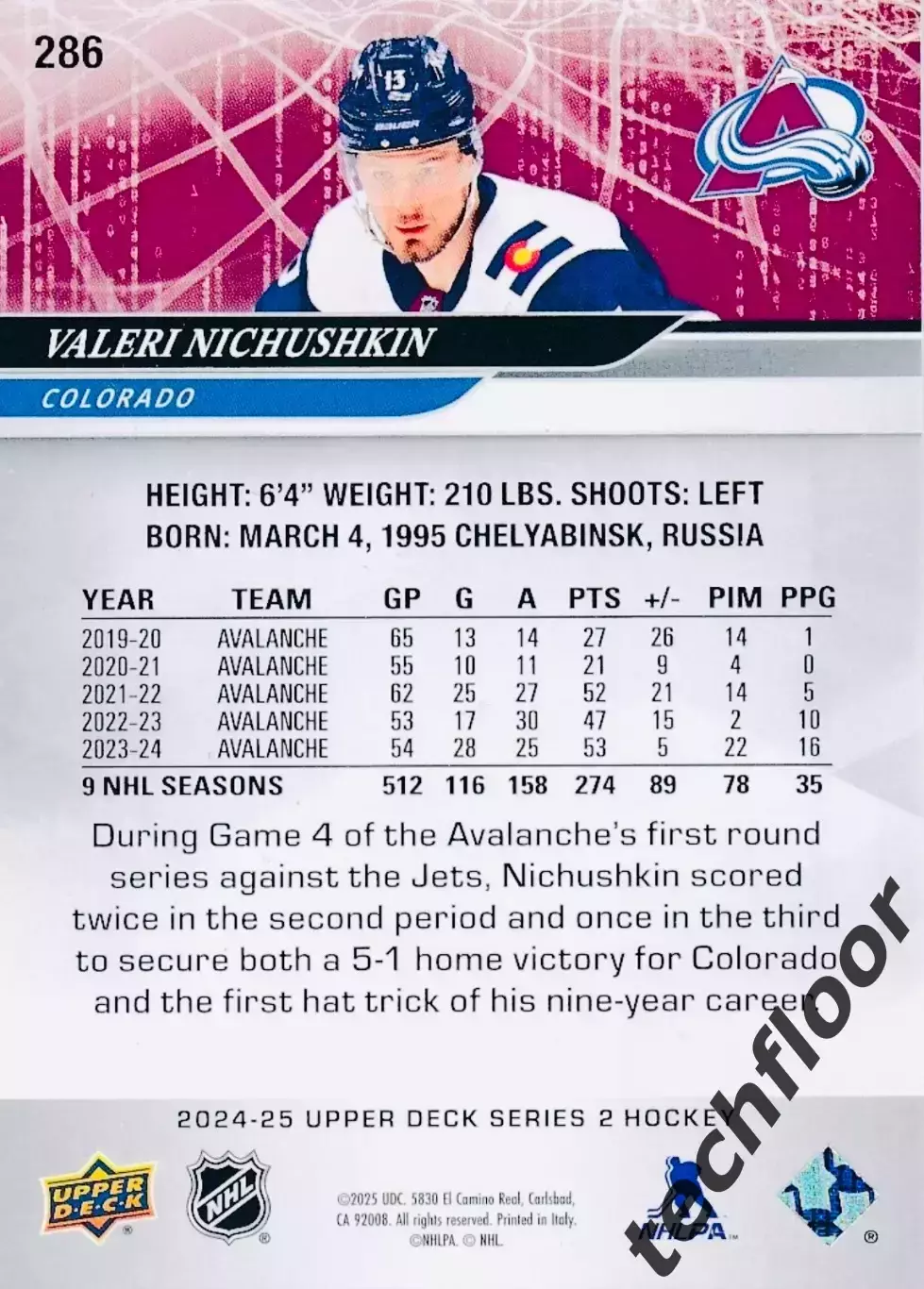 Карточка NHL Valeri Nichushkin Colorado Avalanche/Валерий Ничушкин НХЛ 1