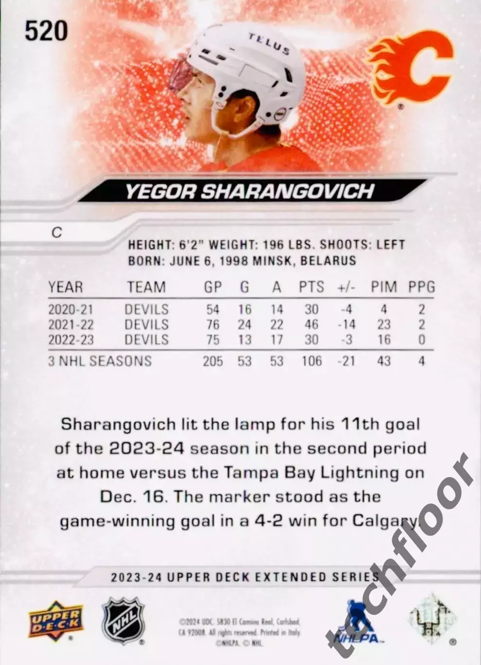 Карточка NHL Yegor Sharangovich Calgary Flames / Егор Шарангович Калгари НХЛ 1