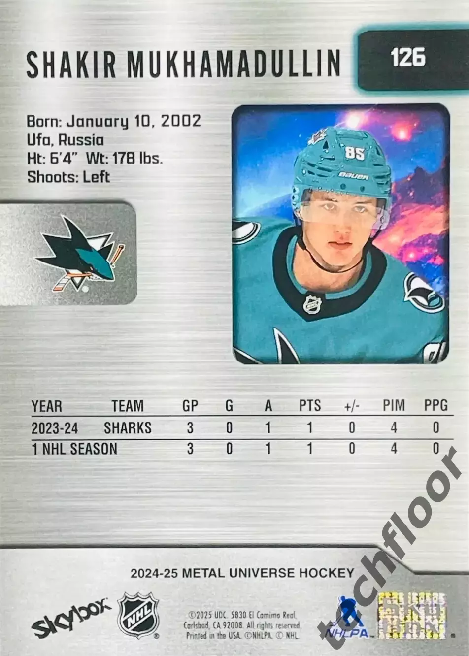 Карточка NHL Shakir Mukhamadullin San Jose Sharks/Шакир Мухамадуллин Сан-Хосе 1