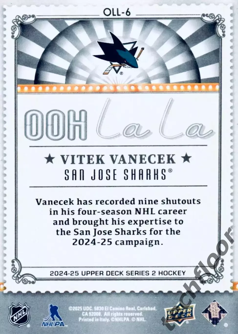 Карточка NHL Vitek Vanecek San Jose Sharks/Витек Ванечек Сан-Хосе Шаркс НХЛ 1