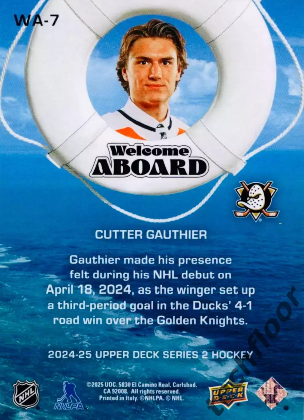 Карточка NHL Cutter Gauthier Anaheim Ducks/Каттер Готье Анахайм НХЛ 1