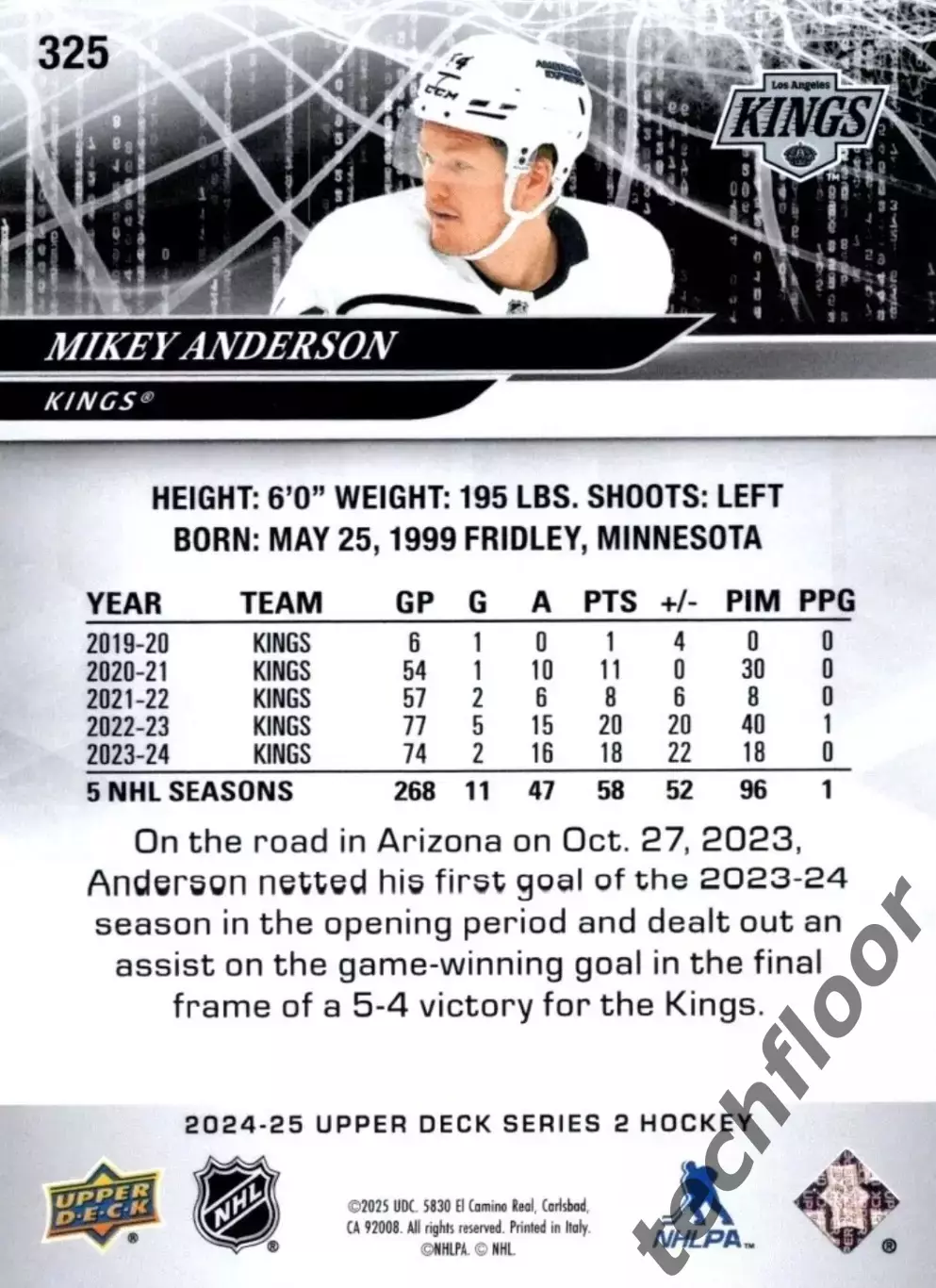 Карточка NHL Mikey Anderson LA Kings/Майки Андерсон Лос-Анджелес НХЛ 1