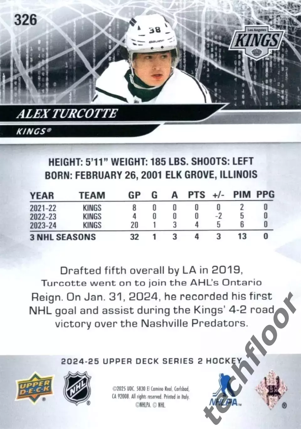 Карточка NHL Alex Turcotte LA Kings/Алекс Тюркотт Лос-Анджелес НХЛ 1