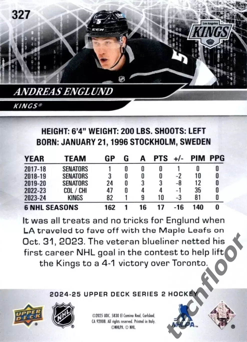 Карточка NHL Andreas Englund LA Kings/Андреас Энглунд Лос-Анджелес НХЛ 1