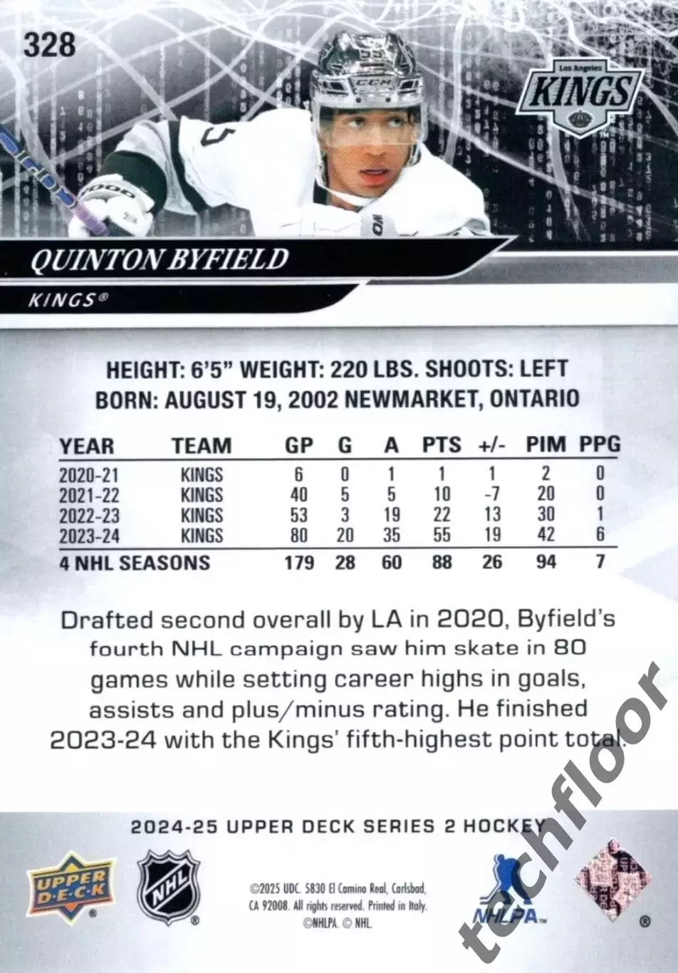 Карточка NHL Quinton Byfield LA Kings/Куинтон Байфилд Лос-Анджелес НХЛ 1