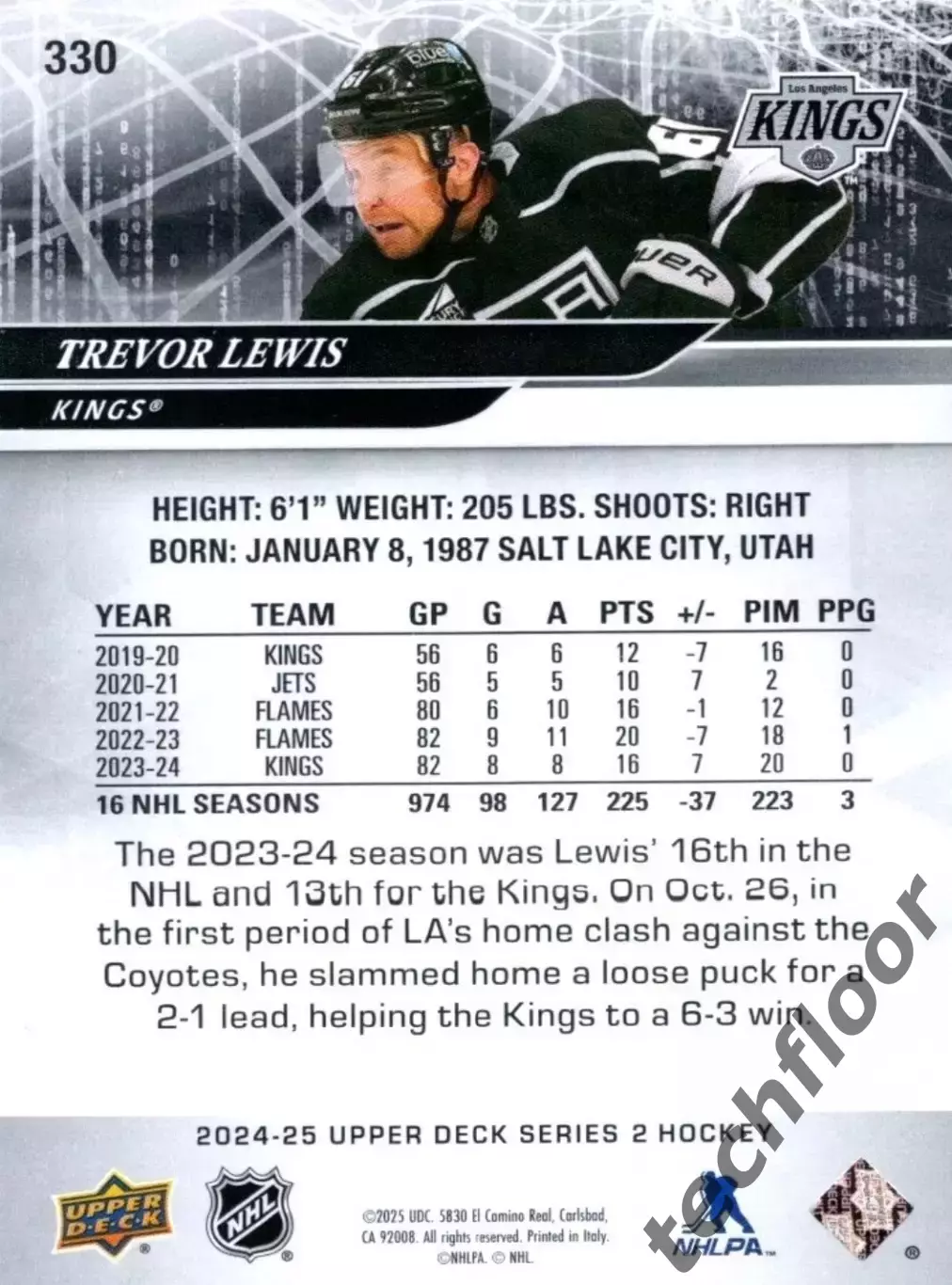 Карточка NHL Trevor Lewis LA Kings/Тревор Льюис Лос-Анджелес НХЛ 1