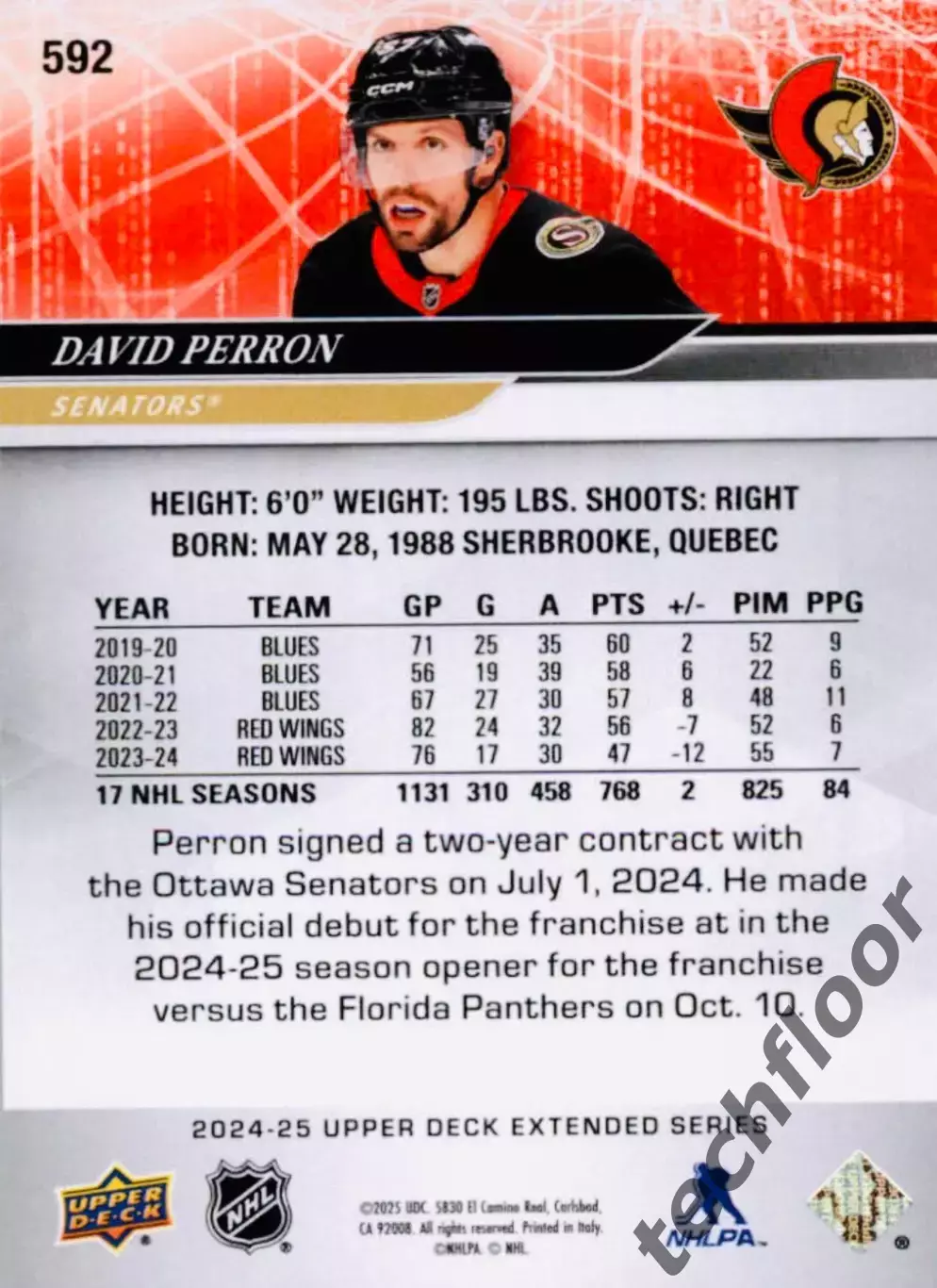 Карточка NHL David Perron Ottawa Senators/Давид Перрон Оттава НХЛ 1