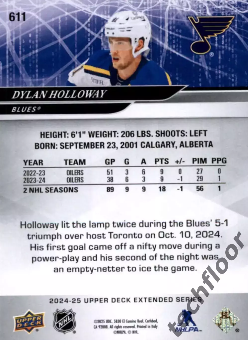 Карточка NHL Dylan Holloway St. Louis Blues/Дилан Холлоуэй Сент-Луис Блюз НХЛ 1