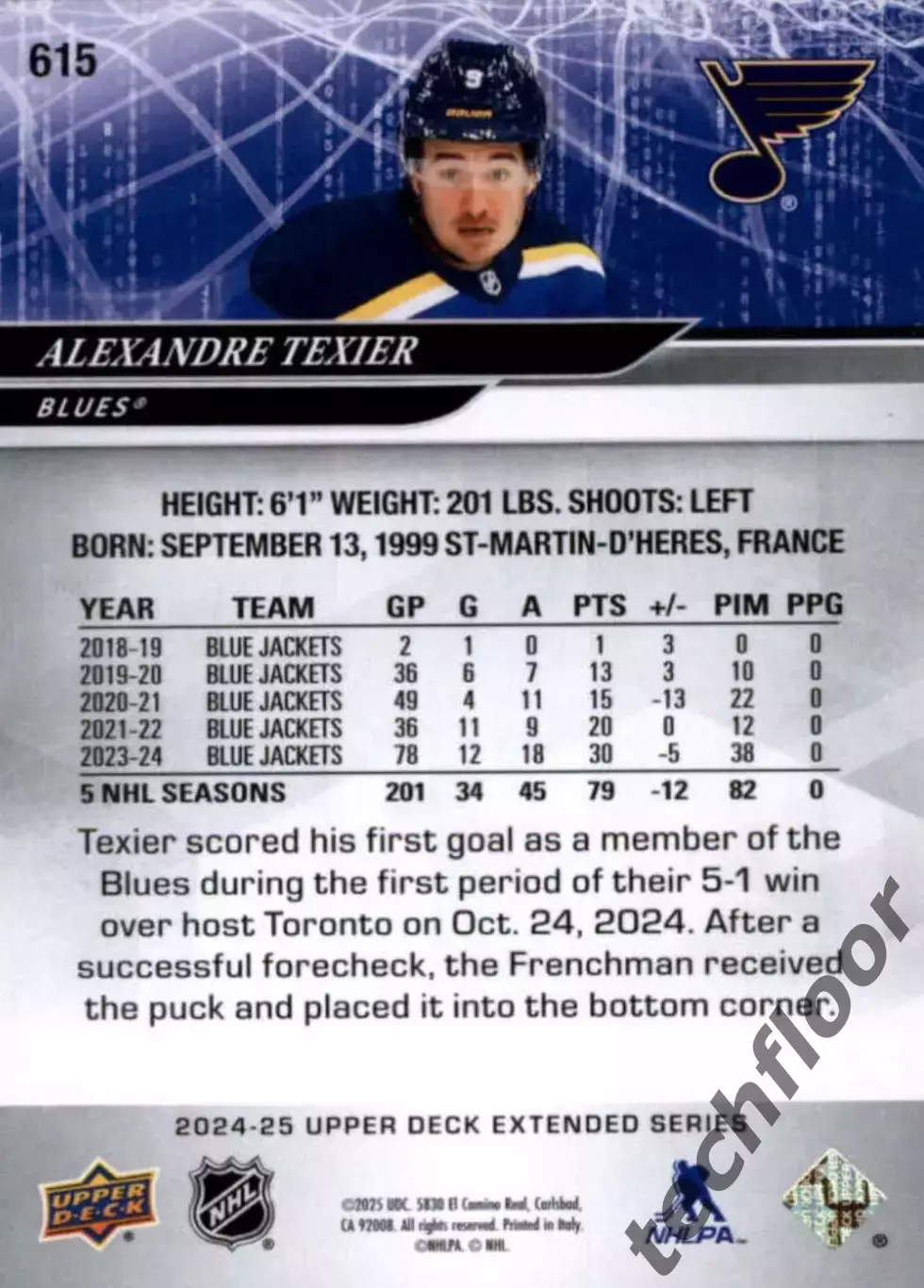 Карточка NHL Alexandre Texier St. Louis Blues/Александр Тексье Сент-Луис НХЛ 1